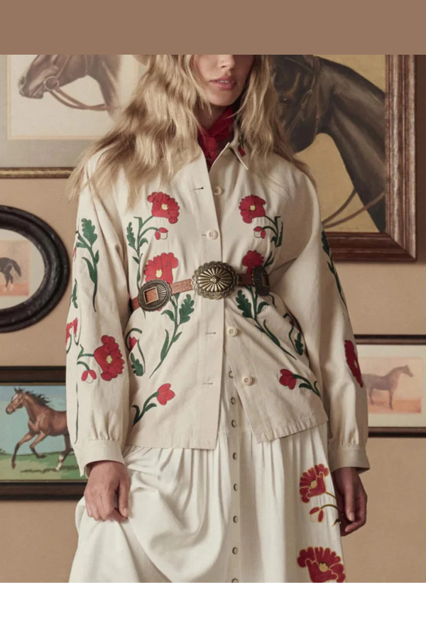 The Great. The Western Embroidered Commodore Jacket - Cream