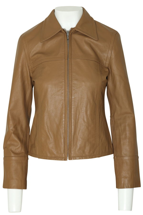 (Unattributed) 1990s Leather Jacket, Camel Dyed, Waist-Shaped Panels, Structured Collar