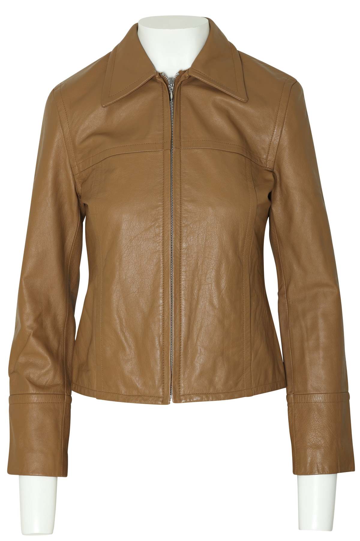 (Unattributed) 1990s Leather Jacket, Camel Dyed, Waist-Shaped Panels, Structured Collar - Image 1 of 3