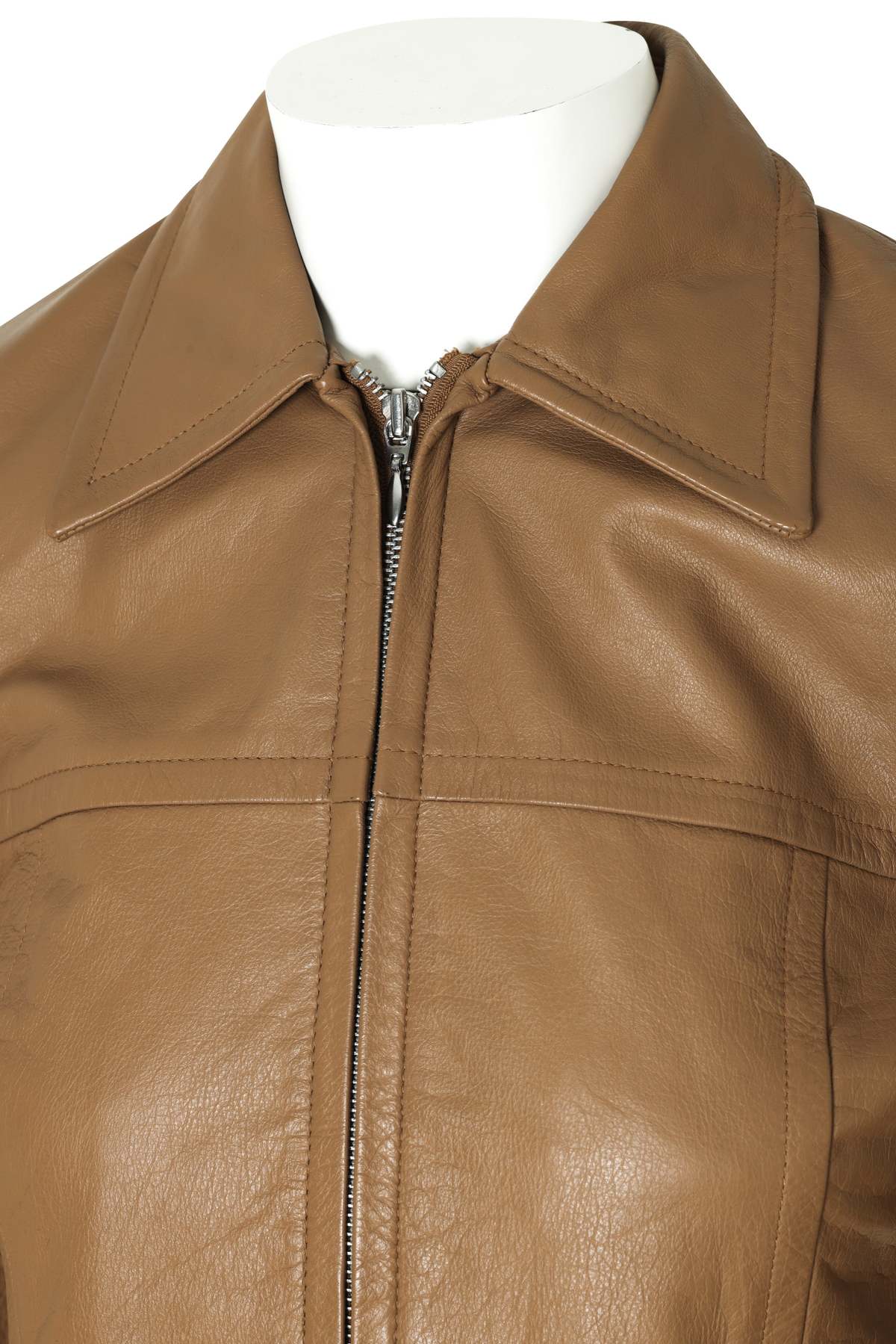 (Unattributed) 1990s Leather Jacket, Camel Dyed, Waist-Shaped Panels, Structured Collar - Image 2 of 3