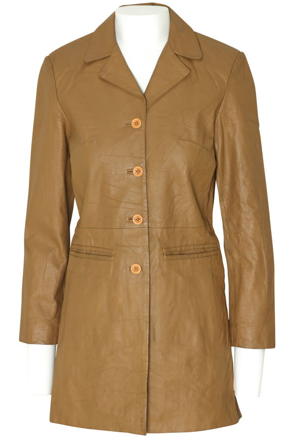 Francisco Cruz Patrão (Portugal) 1990–2000, Leather Coat, Mid-Length, Structured Seaming, Waist-Shaped Panels