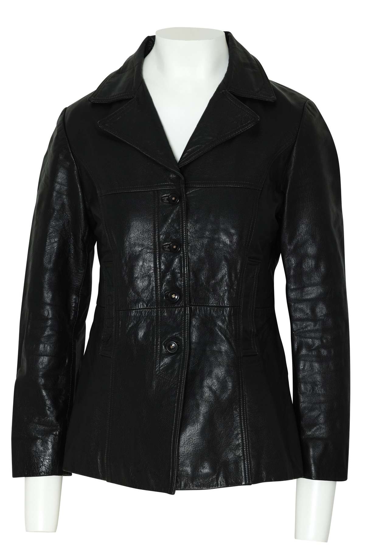 (Unattributed) 1995–2005, Black Leather Blazer, Structured Seaming, Tailored Silhouette - Image 1 of 5