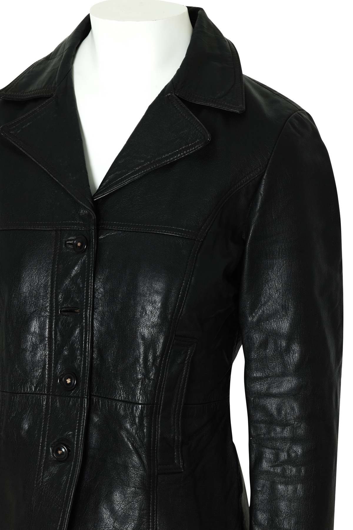 (Unattributed) 1995–2005, Black Leather Blazer, Structured Seaming, Tailored Silhouette - Image 2 of 5