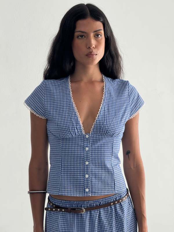 A Bronze Age Gia Top - Ocean Gingham