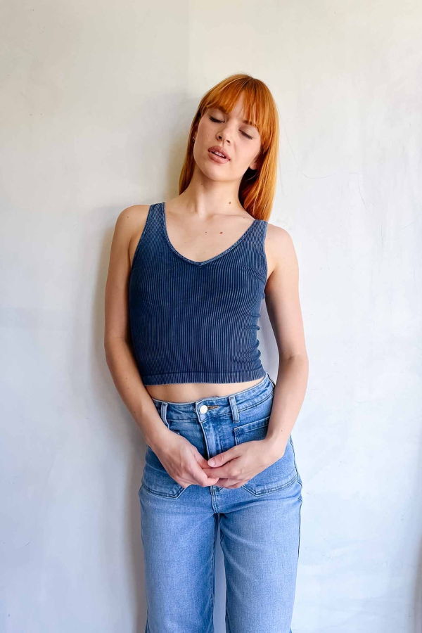 NikiBiki Ribbed V Neck Crop Top