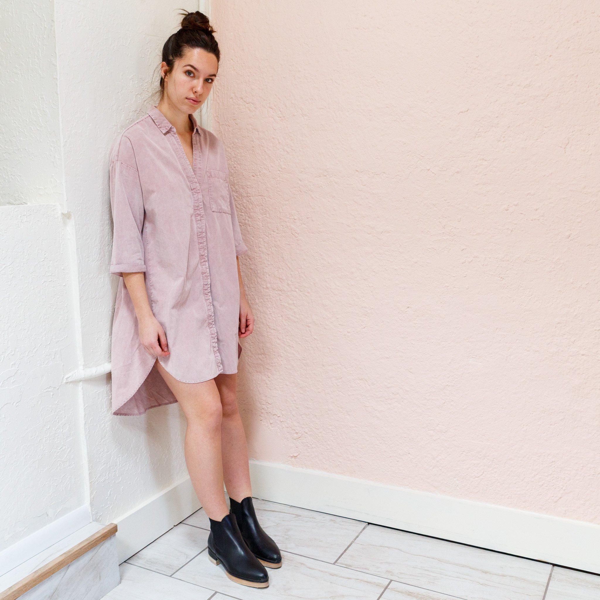 pink cord shirt dress