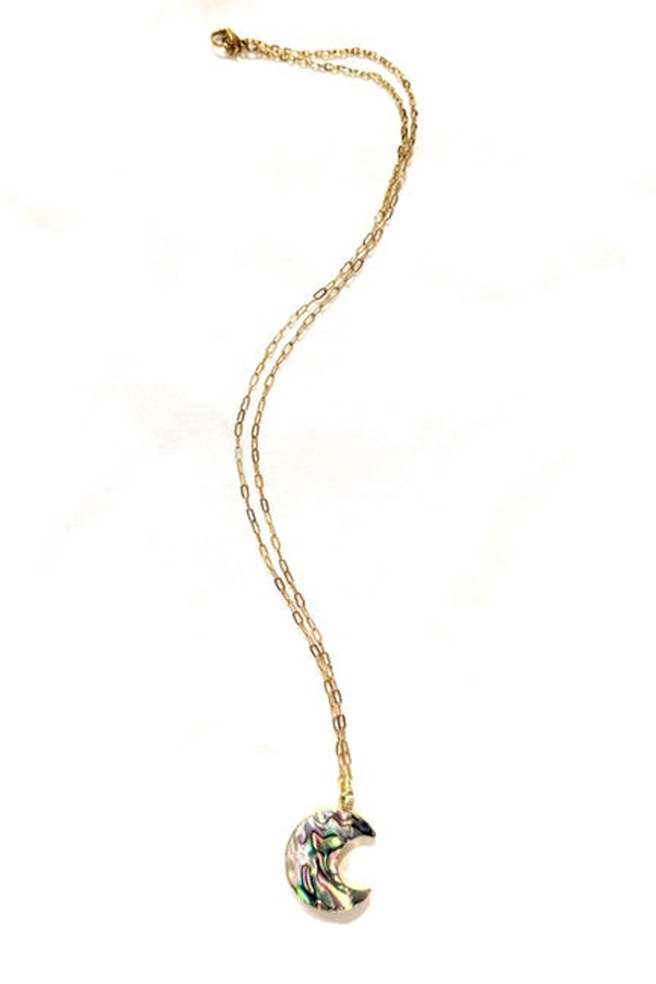 Armor & Arrows Abalone Shell Moon Long Chain Necklace - Gold Plated