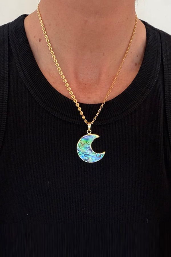 Armor & Arrows Abalone Shell Moon Plated Flat Chain Necklace