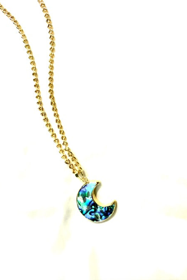 Armor & Arrows Abalone Shell Moon Plated Flat Chain Necklace