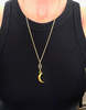 Armor & Arrows Chain Necklace with Moon & Stone - Gold/Green Plated - Thumbnail 1