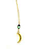 Armor & Arrows Chain Necklace with Moon & Stone - Gold/Green Plated - Thumbnail 3