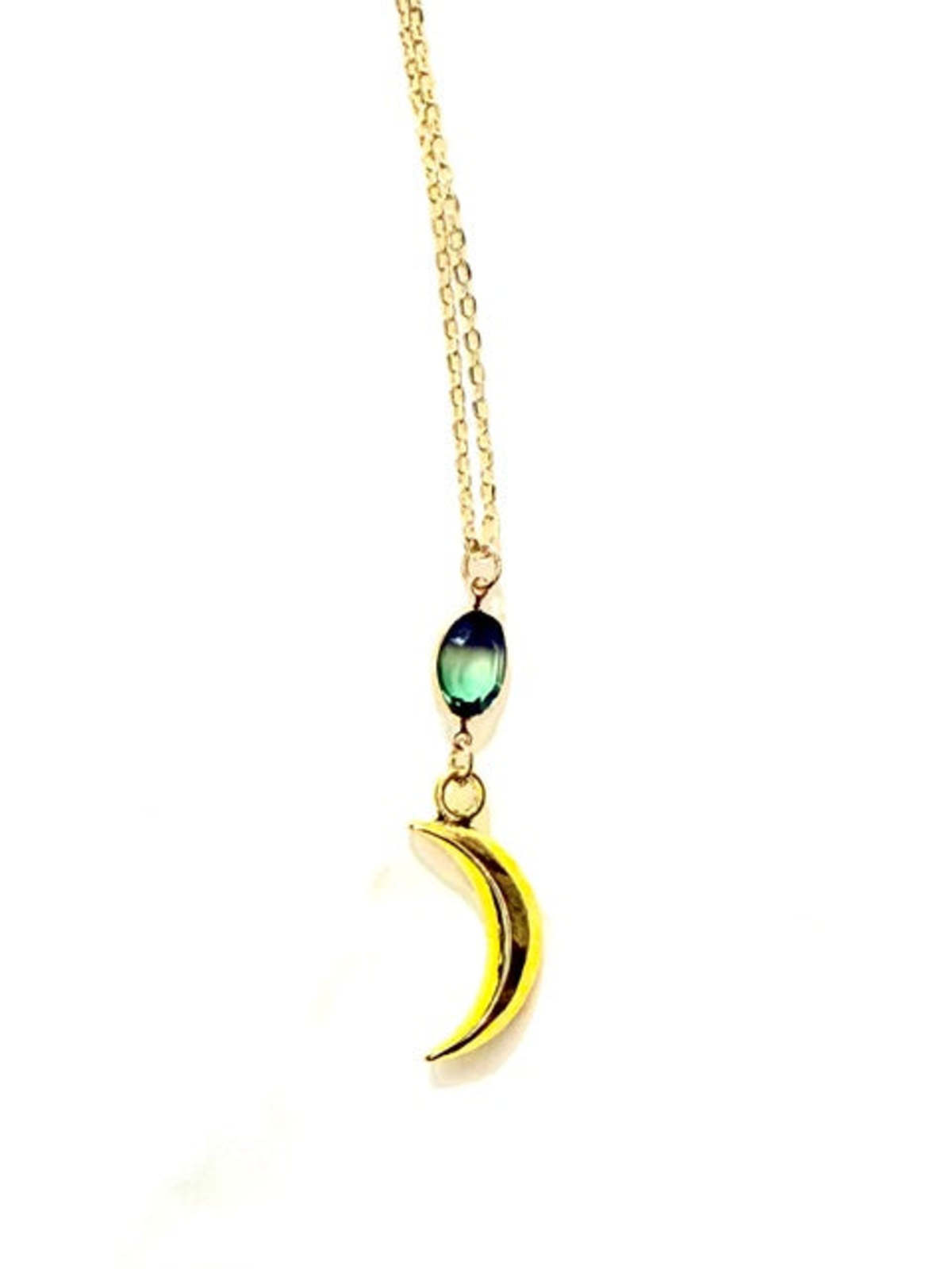 Armor & Arrows Chain Necklace with Moon & Stone - Gold/Green Plated - Image 3 of 3