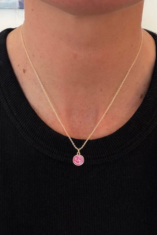 Armor & Arrows Smiley Chain Necklace - Pink/Gold Plated