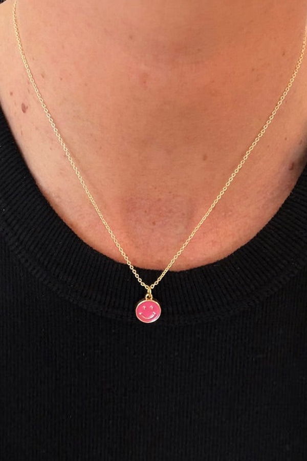 Armor & Arrows Smiley Chain Necklace - Pink/Gold Plated