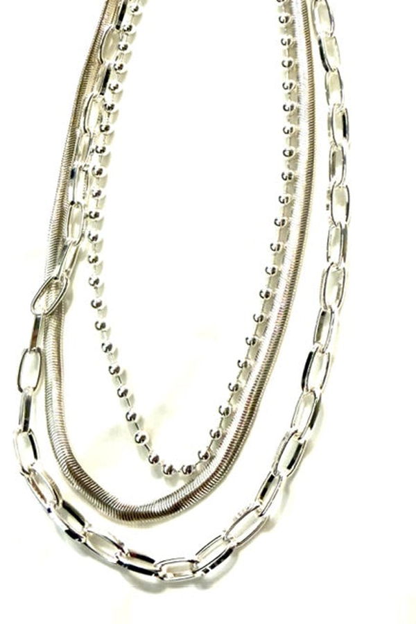 Armor & Arrows Triple Chain Necklace - Silver Plated