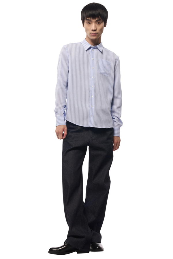 Omar Afridi Blue Stripe Silky Dress Shirt