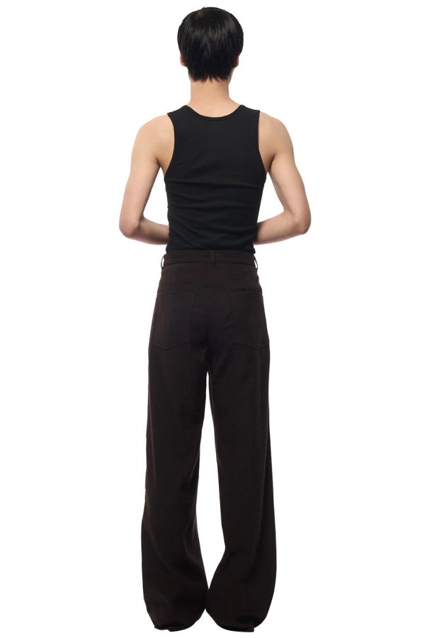 Omar Afridi Brown Silk Linen 5 Pocket Trouser