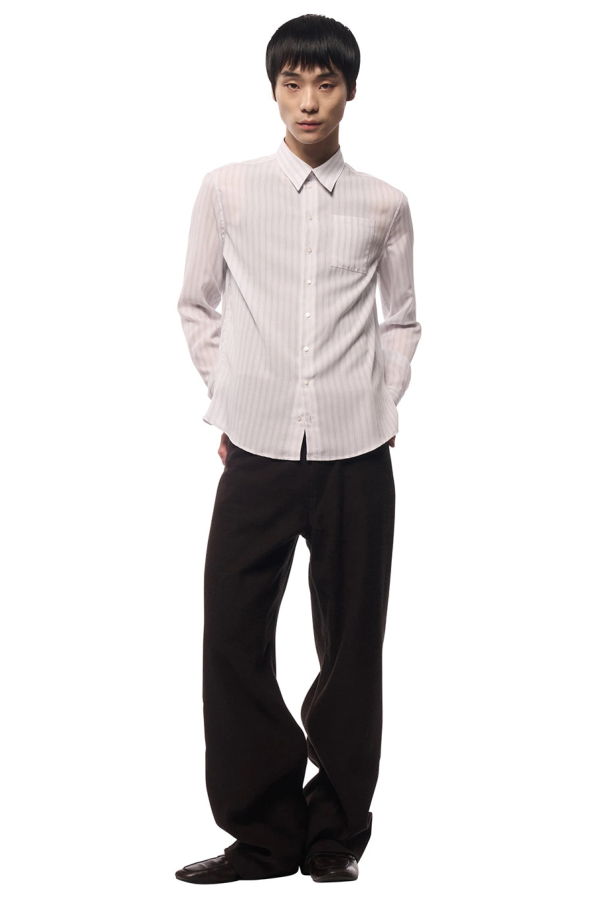 Omar Afridi Silky Dress Shirt - White Stripe