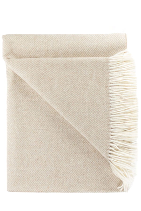 Prince of Scots Southampton Home Merino Wool Herringbone Throw - Linen