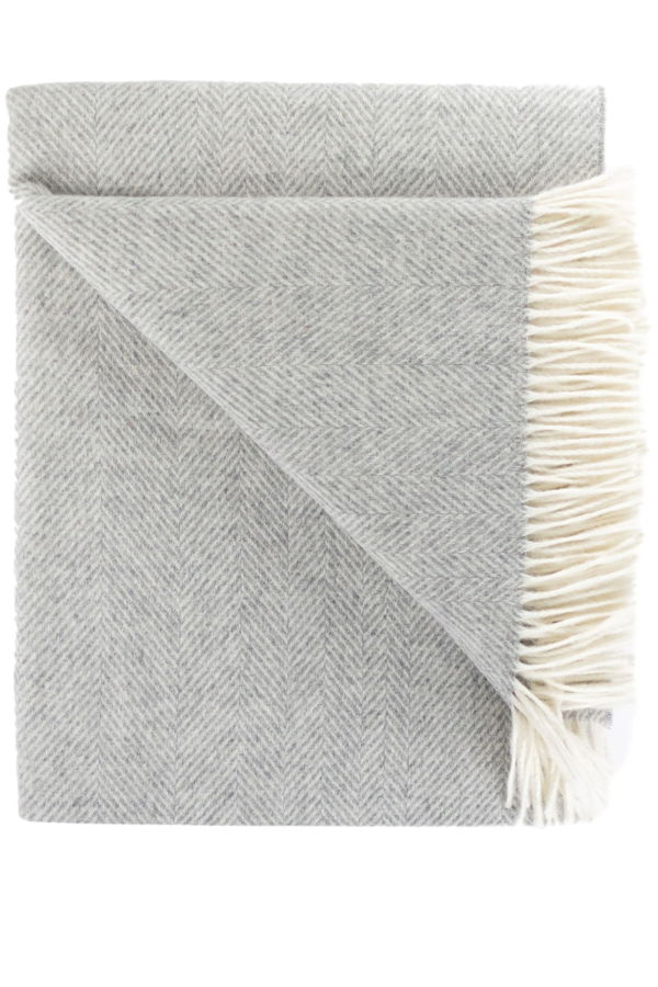 Prince of Scots Southampton Home Merino Wool Herringbone Throw - Silver
