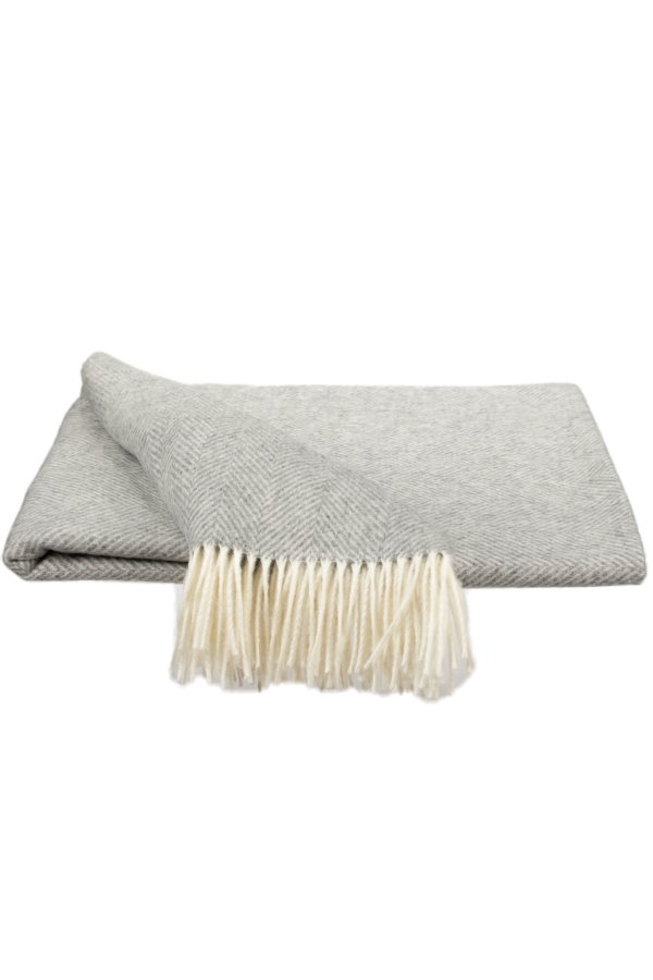 Prince of Scots Southampton Home Merino Wool Herringbone Throw - Silver