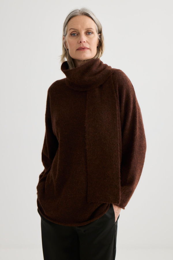 Laing Home Alpaca Sweater With Tie - Mahogany Marle