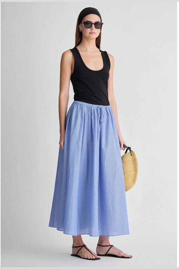 Apiece Apart Hanne Tie Maxi Skirt - Microstripe Blue & Cream
