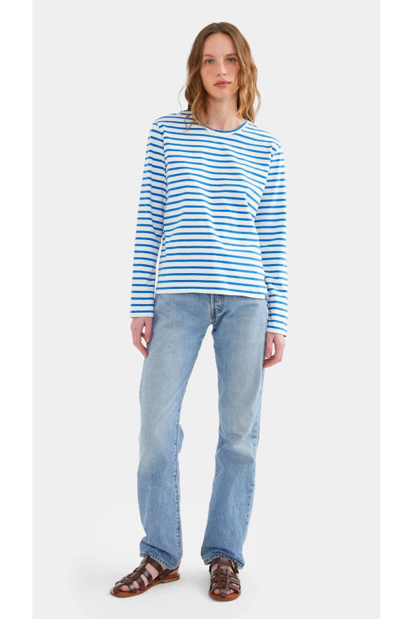 Kule The Modern Long Tee - White/Royal Blue