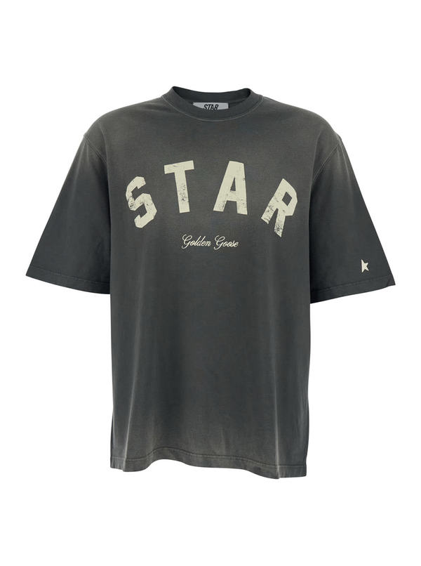 Golden Goose Gray Cotton Crew Neck T-Shirt With Front Print