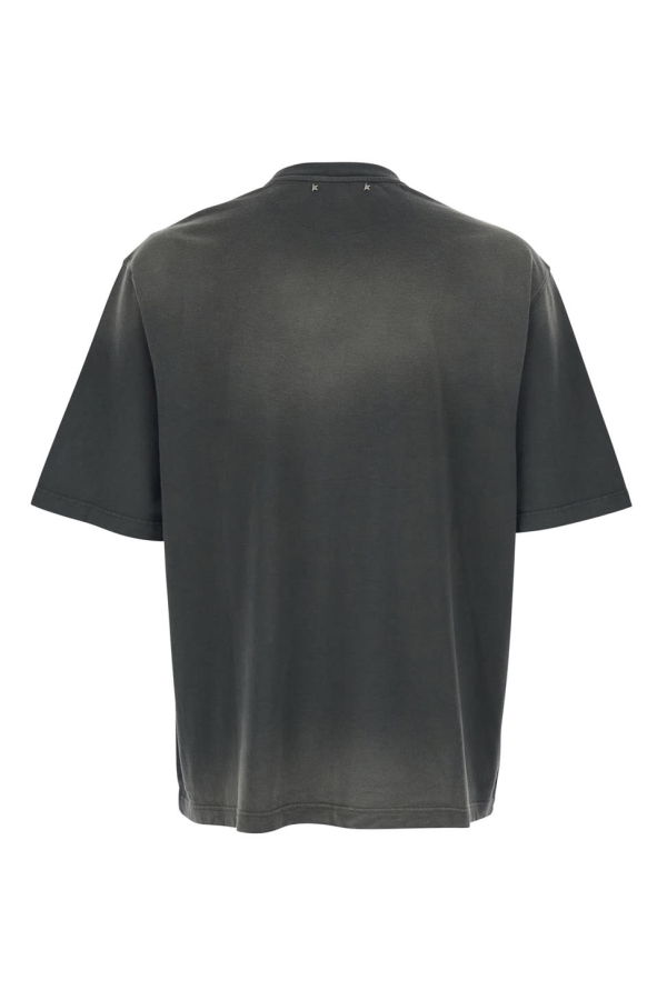Golden Goose Gray Cotton Crew Neck T-Shirt With Front Print