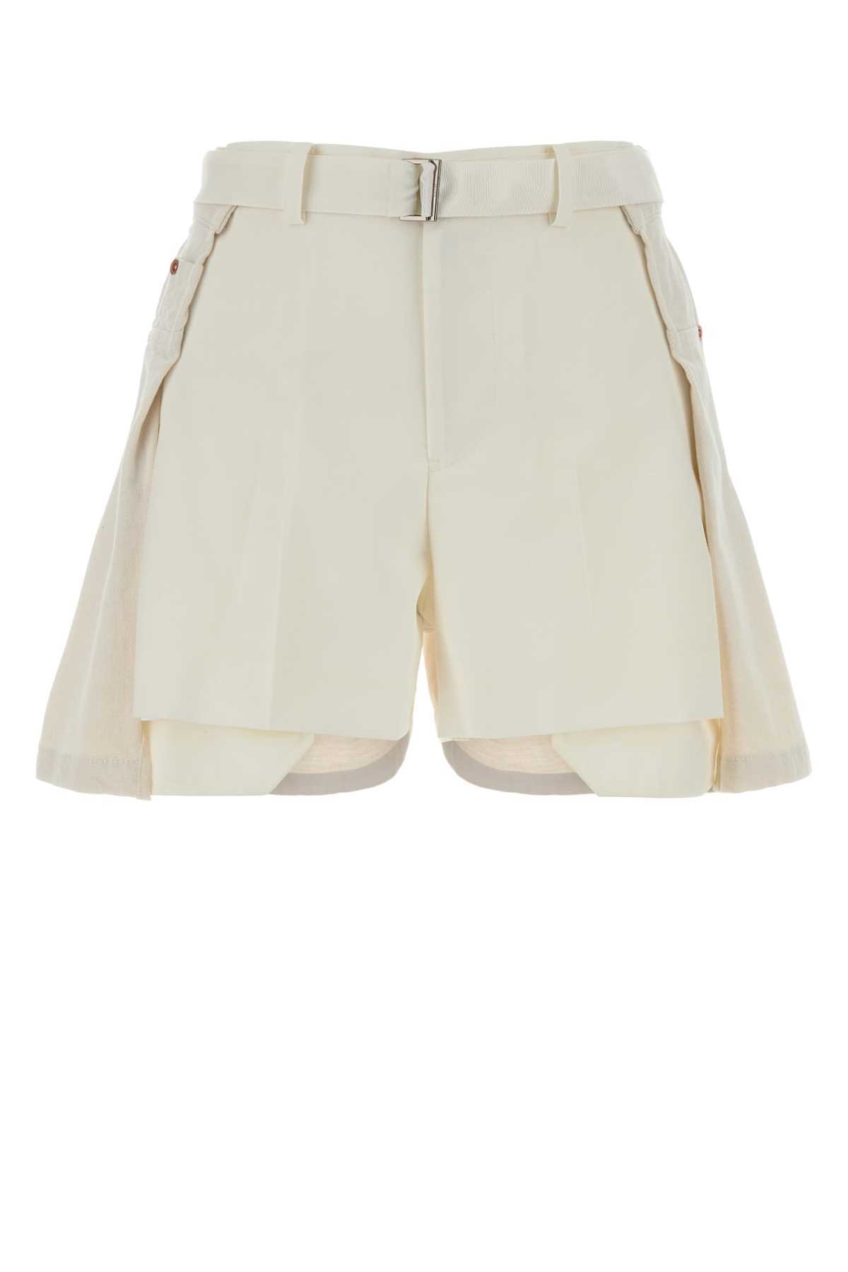 sacai Polyester and Denim Shorts - Offwhite - Image 1 of 2