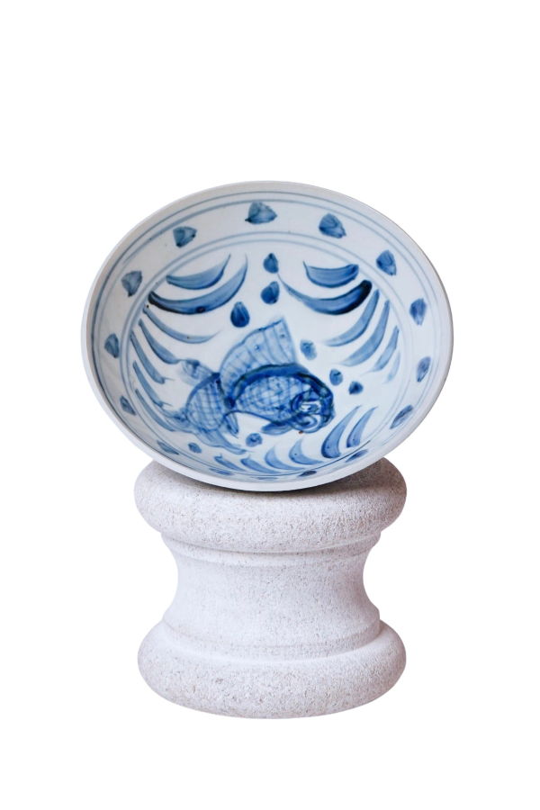 Cobalt Guild Blue and White Porcelain Carp Conical Bowl