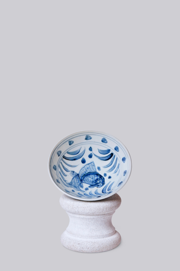Cobalt Guild Blue and White Porcelain Carp Conical Bowl