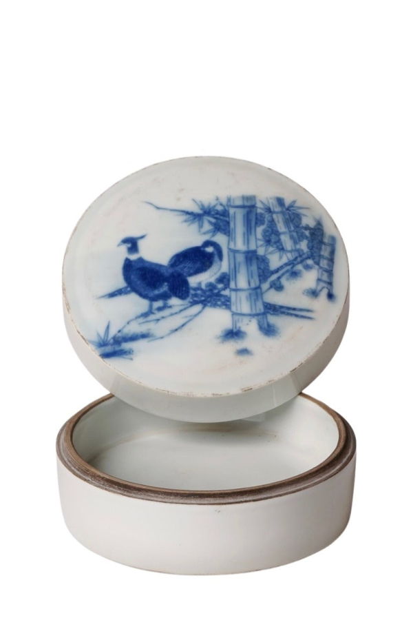 Cobalt Guild Blue and White Porcelain Pheasant Pair Ink Box