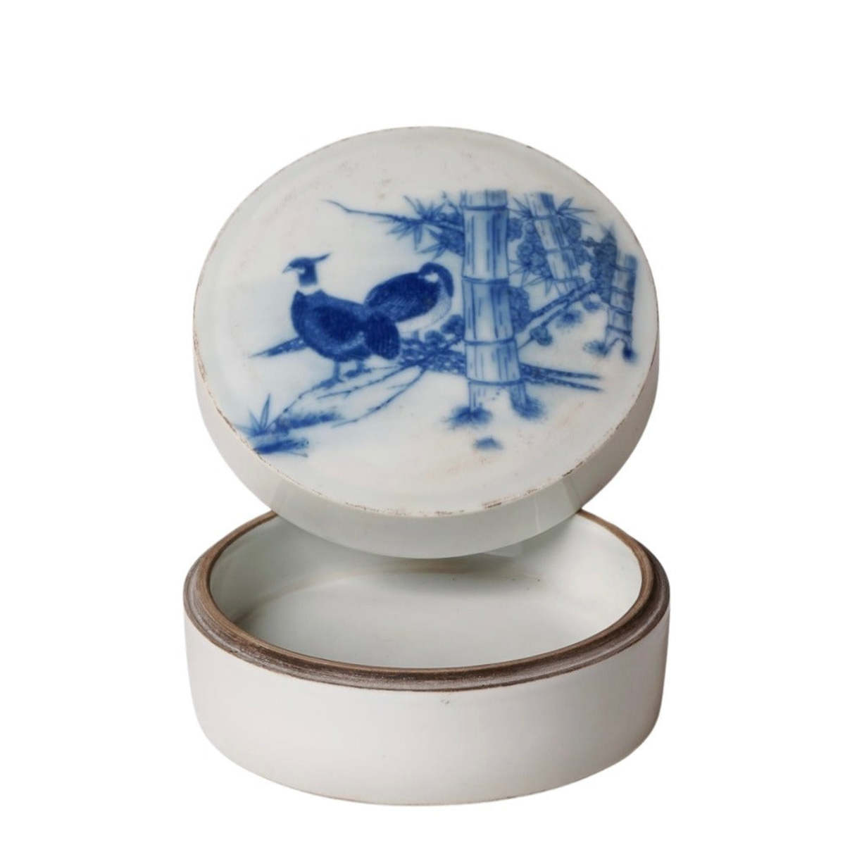 Cobalt Guild Blue and White Porcelain Pheasant Pair Ink Box - Image 1 of 5