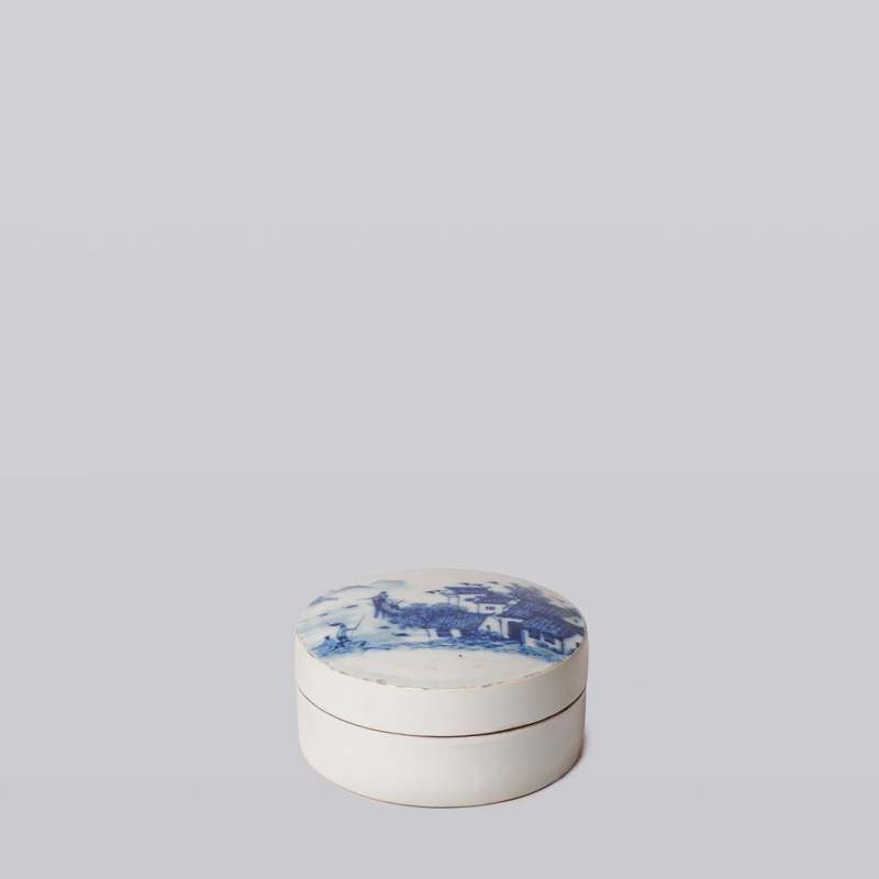 Cobalt Guild Blue and White Porcelain River Landscape Ink Box