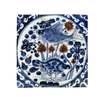 Cobalt Guild Hand Painted Porcelain Blue and Red Fish and Lotus Tile - Thumbnail 1