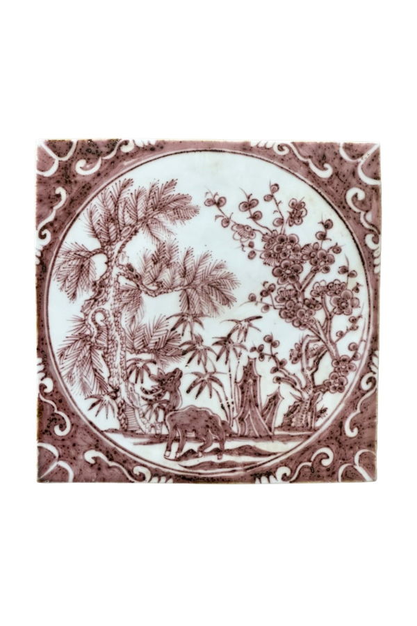 Cobalt Guild Hand Painted Porcelain Auspicious Deer Tile