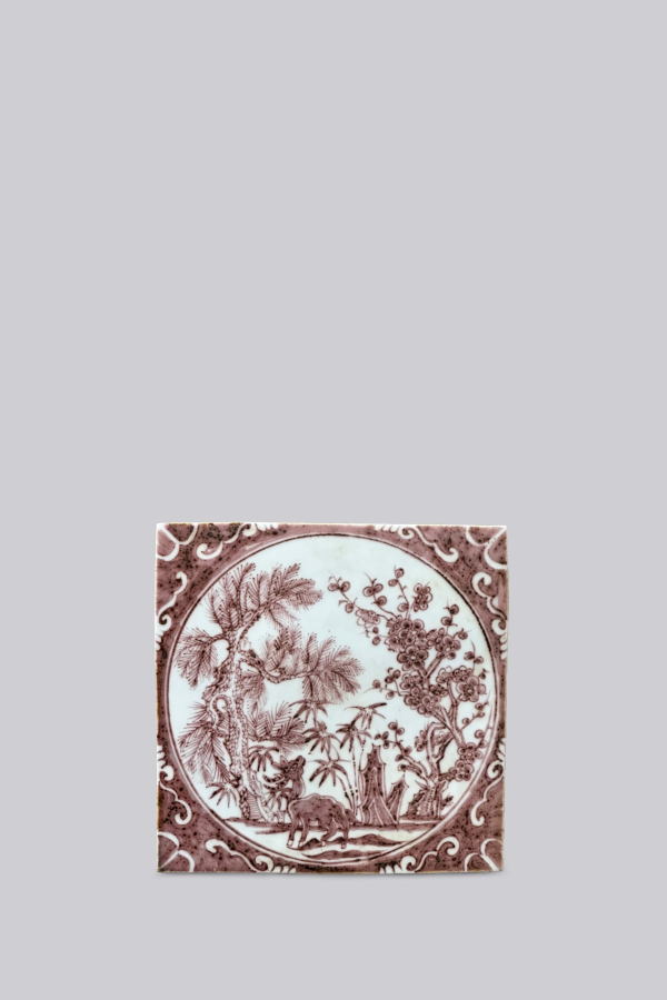 Cobalt Guild Hand Painted Porcelain Auspicious Deer Tile