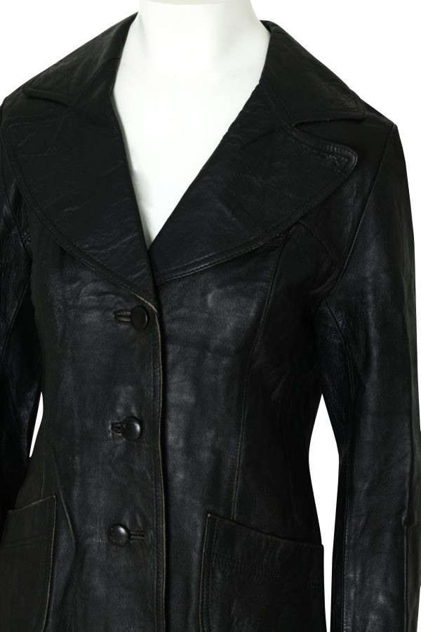 Pohjanmaan Turkis (Finland) 1980s–1990s Semi-Tailored Leather Jacket, Curvilinear Panel Draft, Finnish