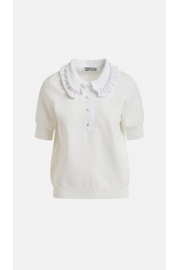 Essentiel Antwerp Jewelry Embroidered Knit Polo - White
