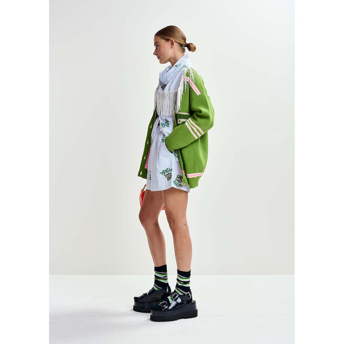 Essentiel Antwerp Juste Embroidered Mini Shorts - Off-White/Light Blue/Green - Image 4 of 6