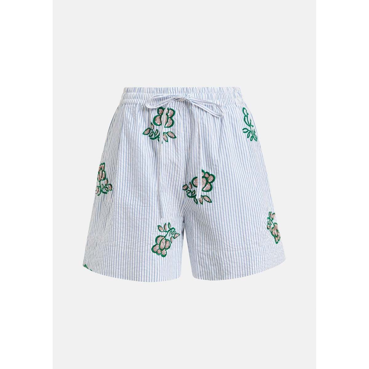 Essentiel Antwerp Juste Embroidered Mini Shorts - Off-White/Light Blue/Green - Image 5 of 6