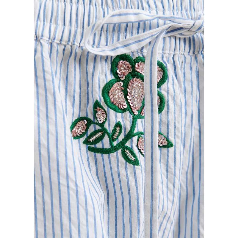 Essentiel Antwerp Juste Embroidered Mini Shorts - Off-White/Light Blue/Green