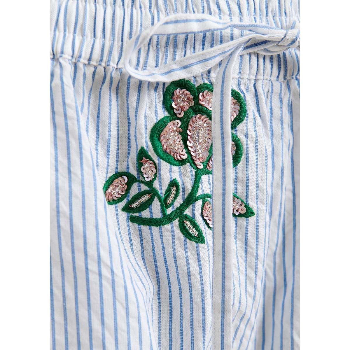 Essentiel Antwerp Juste Embroidered Mini Shorts - Off-White/Light Blue/Green - Image 6 of 6