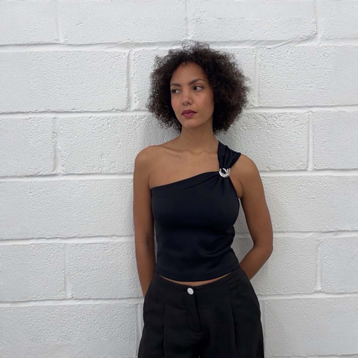 London Atelier Byproduct One-Shoulder Top With Brooch - Image 2 of 10