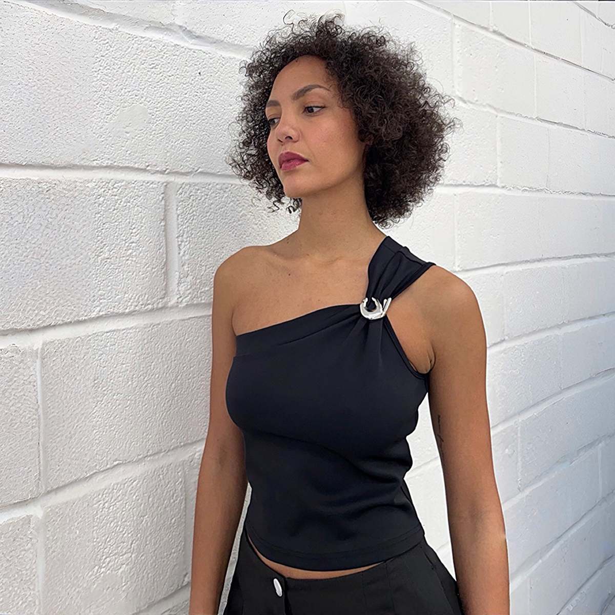 London Atelier Byproduct One-Shoulder Top With Brooch - Image 5 of 10