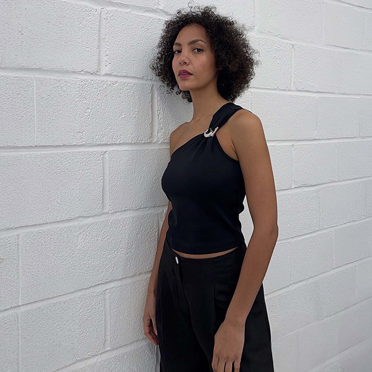 London Atelier Byproduct One-Shoulder Top With Brooch - Image 6 of 10