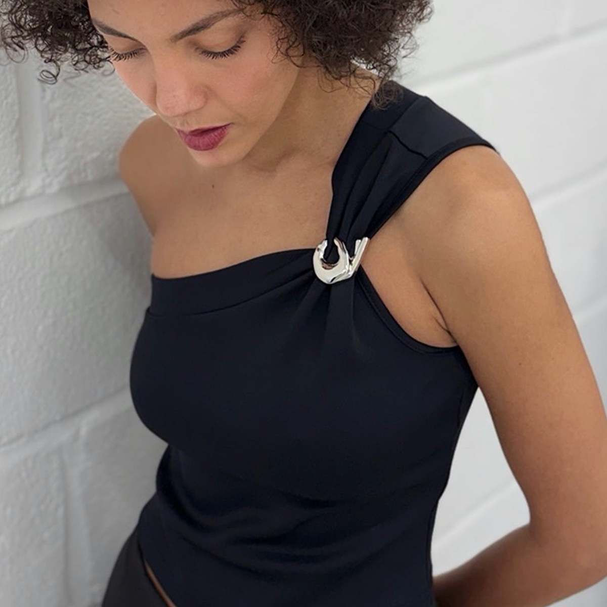 London Atelier Byproduct One-Shoulder Top With Brooch - Image 8 of 10