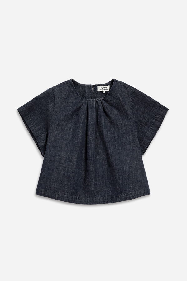 Future Classics Gathered Neck Denim Top - Dk Indigo